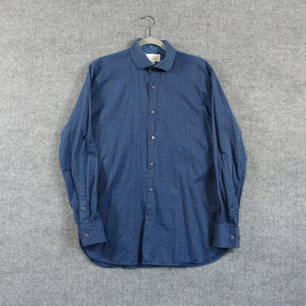Ted Baker Shirt Mens 16 34 Blue Endurance Textured Striped Button Up Casual Work